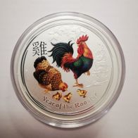 5x Lunar II 2 Oz Rooster 2017 lunar 2 Hahn Silbermünzen farbe