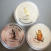 Australien Lunar 1 Typeset Affe 3x Oz 2004 Gilded, Farbe und BU