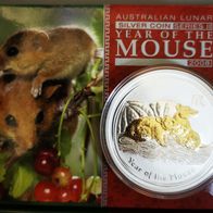 Silbermünze Australien Lunar2 Mouse Maus 2008 gilded 1Oz Neu rar top!