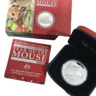 1 OZ 999 Silber Lunar II 2008 Mouse Proof Jahr der Maus 2008 PP Box und CoA