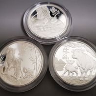 Lunar 3 - 3 x 2 Oz Silber Proof Maus 2020, Ochse 2021, Tiger 2022+ Zertifikate