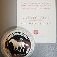 Australien Lunar 1 1 Oz Pferd 2002 Proof + Zertifikat