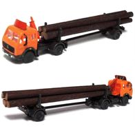 MB 1632 NG ´80 L, Langholzzug mit Ladekran, orange, Ep4, Wiking-Umbau, Spur N