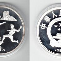 China Silber PP 10 Yuan 1993 Fußball-WM in Amerika, Drei Fußballspieler