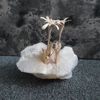 weißer glänzender Stein mit Edelweiß aus Holz (M#)