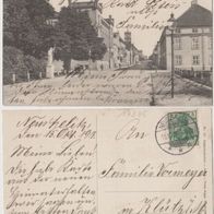 Neustrelitz-AK-1913 Schlossstrasse mit Gaslaterne Erh.1