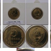 1988, USSR, set 3 pcs prooflike coins: 3-5-20 Kopeck