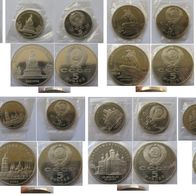 1988-1991, USSR, a set of 8 pcs of 5-3-Ruble coins, Proof, bank foil