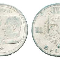 Belgien Silber 100 Frank 1951 "Könige-Kopfbilder"