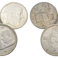 Belgien 3 Silbermünzen 100 Frank 1951 "Könige-Kopfbilder" u. 2x 50 Francs 1948 MERKUR