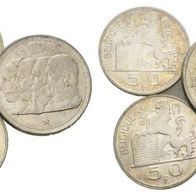 Belgien 3 Silbermünzen 100 Frank 1951 "Könige-Kopfbilder" u. 2x 50 Francs 1948 MERKUR