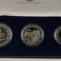 Serbien Silber-Set 3 Münzen 850 Dinara 1982 XIV. Olympische Winterspiele in Sarajevo