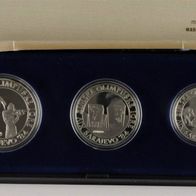 Serbien Silber-Set 3 Münzen 850 Dinara 1983 XIV. Olympische Winterspiele in Sarajevo