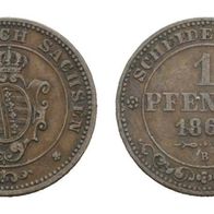 Sachsen 1 Pfennig 1866 B, Johann (1854-1873)