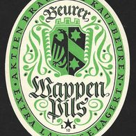 ALT ! Bieretikett "Wappen Pils (grün)" Aktienbrauerei Kaufbeuren Schwaben Bayern