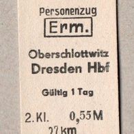 B13) BRD (DDR-Zeit) - Pappfahrkarte - Oberschlottwitz nach Dresden