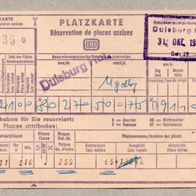 u01] BRD - DB -Fahrkarte Platzkarte - Duisburg nach Magdeburg (1974)