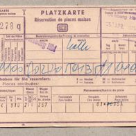 u01] BRD - DB -Fahrkarte Platzkarte - Duisburg nach Halle (1975)