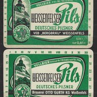 Bieretiketten "Pils" Brauerei Otto Gürth KG / VEB Bergbräu Weißenfels † 1975