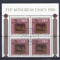 BRD 1980, MiNr: 1065 FIP Kongress Essen 4er Block Oberrand zentrisch gestempelt (1)