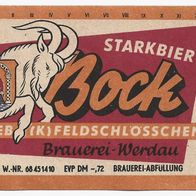 DDR Bieretikett "Bock" Brauerei Feldschlösschen † 1990 Werdau Lkr. Zwickau