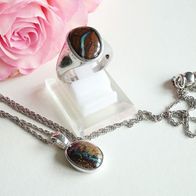 Boulder-Opal Ring + Anhänger mit Kette Silber 925