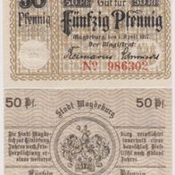Magdeburg-Notgeld 50 Pfennig vom 1.04.1917 mit Prägestempel