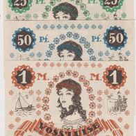 Malente-Gremsmühlen Notgeld 25, 50Pf. und 1Mark vom 20.11.1920, 3Scheine