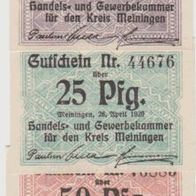 Meiningen-Notgeld-10, 25. 50 Pf. Gewerbekammer vom 26.04.1920, 3Scheine,