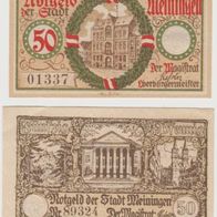 Meiningen-Notgeld 50,50 Pfennige vom 15.05.1920 und ohne Datum 2Scheine