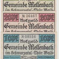 Mellenbach-Notgeld 10,20,50 Pfennige vom 01.07.1921 3Scheine