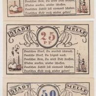 Melle-Notgeld 10, 25, 50 Pfennig 3Scheine bis November1921