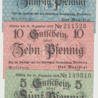 Merseburg-Notgeld-5,10,50 Pfennig. vom 01.05.1920 bis31.12.1921, 3Scheine