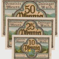 Meura-Notgeld-10,25,50 Pfennig vom 01.05.1921, 3Scheine