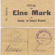 Miechowirtz-Notgeld u.1914 Eine Mark Nr.00180 stark gebraucht m. Stempeln selten