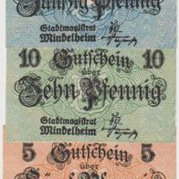 Mindelheim-Notgeld 5,10,50 Pfennig vom Mai1818 ,3 Scheine,