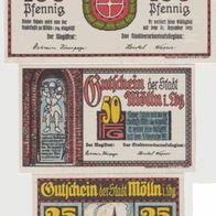 Mölln-Notgeld-Lauenburg 25,50,100 Pf. bis 31.12.1921, Eulenspiegelbilder