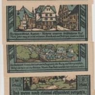 Monschau-Notgeld 25, 25, 50 Pfennig vom 1.1.1921 und 3x50 Pf. vom Kreis 6Scheine