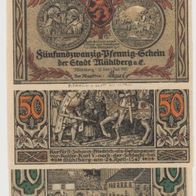 Mühlberg-Notgeld 10, 25, 50 Pfennig vom 01.07.1921 3Scheine