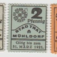 Mühldorf-Notgeld 1,2,5 Pfennige bis 31.12.1921
