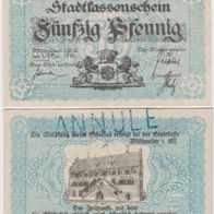 Mühlhausen-Elsass-Notgeld 50 Pfennige vom 01.05.1918 anuliert Stempel