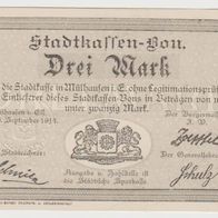 Mühlhausen-Elsass-Notgeld Stadtkasse 3 Mark vom 10.09.1914 fast neu.