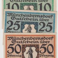 Münchenbernsdorf-Notgeld 10,25,50 Pfennige ohne Datum 3Scheine