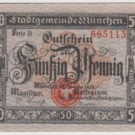 München-Notgeld-50 Pfennig vom 25.11.1918 Kz.665113 Serie B
