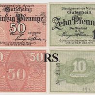 Mylau-Notgeld.10,50 Pfennig bis 31.12.1919, 2 Scheine