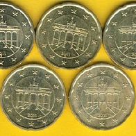 Deutschland 20 Cent 2011 A, D, F, G, J. kompl.