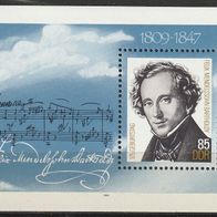 DDR Michel Block 76 Postfrisch * * - 175. Geburtstag von Felix Mendelssohn Bartholdy