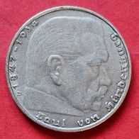 2 Reichsmark 1937 D Hindenburg, 625er Silber