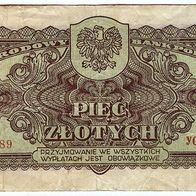 POLEN - Banknote 5 Zlotych 1944 - Obowiazkowym