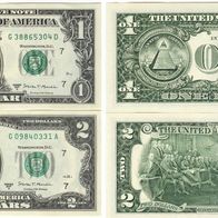 USA - Banknoten 1 + 2 Dollars - 2017 A - " G " - - UNC